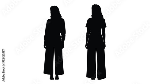 Two silhouetted women standing facing forward showcasing casual attire high quality