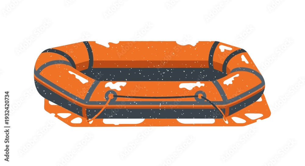 Naklejka premium Orange inflatable raft with white accents, isolated on white background