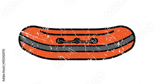 Orange inflatable raft with grey stripes, distressed texture