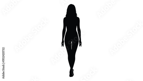 Silhouette of a woman walking towards the viewer depicted in black