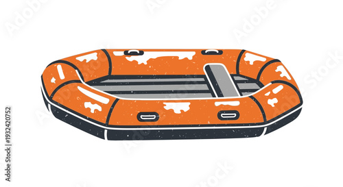 Orange inflatable raft, whitewater rafting equipment