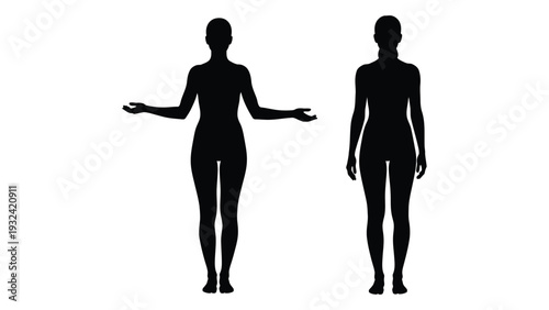Silhouettes of two women facing opposite directions arms outstretched or at sides