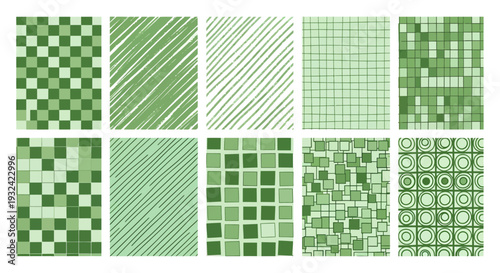 Nine green patterned squares arranged in a grid silhouette