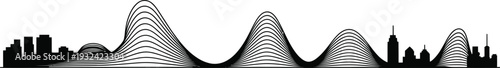 Abstract skyline cityscape silhouette with wavy lines creating dynamic and modern urban landscape