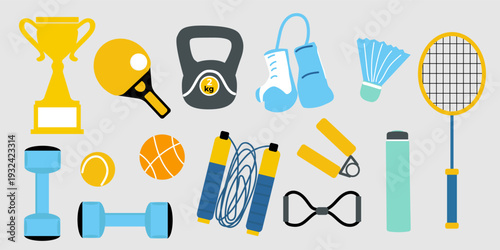 A set of sports elements. Symbols for health and an active lifestyle.Vector illustration