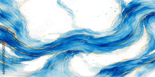 Abstract blue water background featuring fresh ripples and transparent bubbles flowing over a clean liquid aqua surface with splashing white waves and clear drops