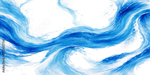 A clean and fresh abstract blue background featuring a transparent water splash with flowing ripples and clear bubbles on a cold liquid surface