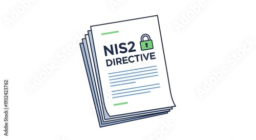 NIS2 Directive Document with Security Lock Icon - Cybersecurity Regulation Concept