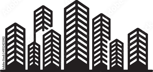 Stylized city skyline vector illustration with multiple modern buildings and architectural elements