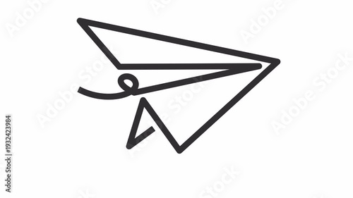 Minimalist line art paper plane icon isolated on an alpha channel for creative startups and innovation. Continuous line drawing of a paper airplane for messaging and email marketing element concept.