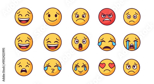 Collection of various emoji faces expressing different emotions and feelings.