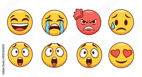 Collection of various emoji faces expressing different emotions and feelings.