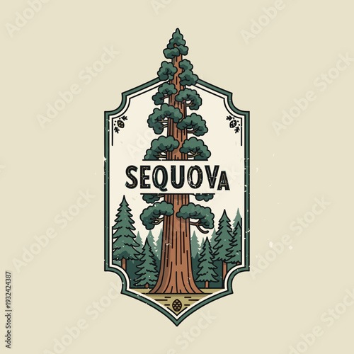 Vintage Sequoia National Park Badge with Tall Redwood Tree