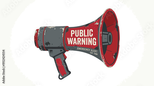 Distressed Megaphone with "Public Warning" text