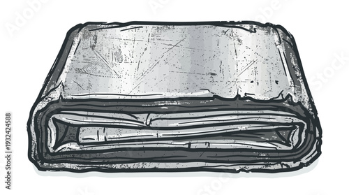 Folded metallic foil sheet, crumpled texture, industrial material illustration