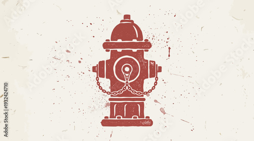 Red fire hydrant illustration with grunge texture and chains