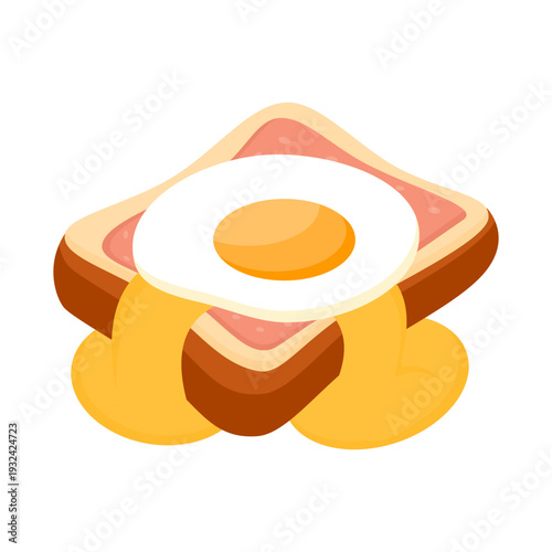 Egg Toast with Crispy Bacon Slices, Melted Cheddar Cheese, and Sunny Side Up Egg on Golden Brown Toast Bread Illustration