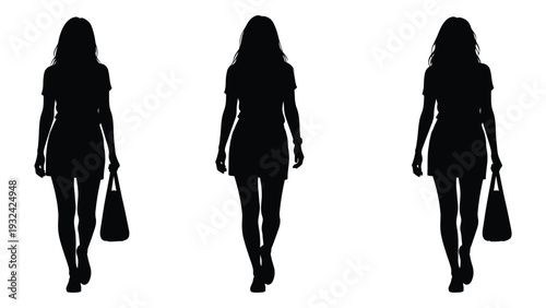 Three silhouetted women walking forward each carrying a shopping bag