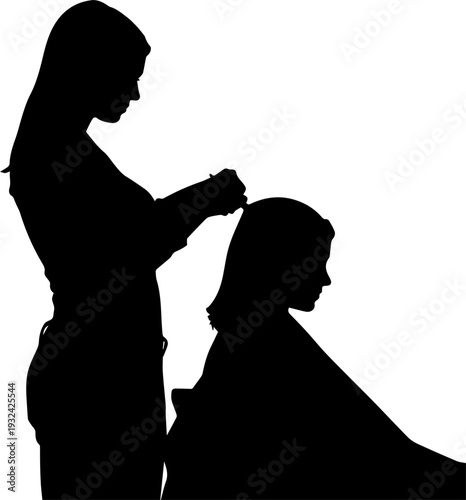 Hair Stylist Cutting Clients Hair Silhouette Vector