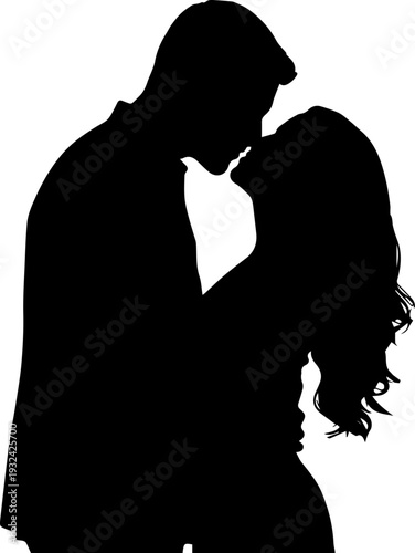 Romantic Couple Silhouette Kissing Embrace Vector Illustration