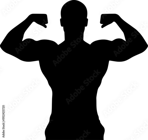 Muscular Man Flexing Biceps Silhouette Vector Graphic for Fitness and Strength Designs