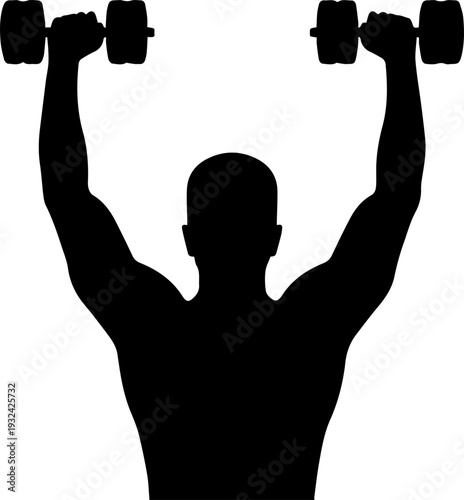 Muscular Man Lifting Dumbbells Overhead Silhouette Vector Icon
