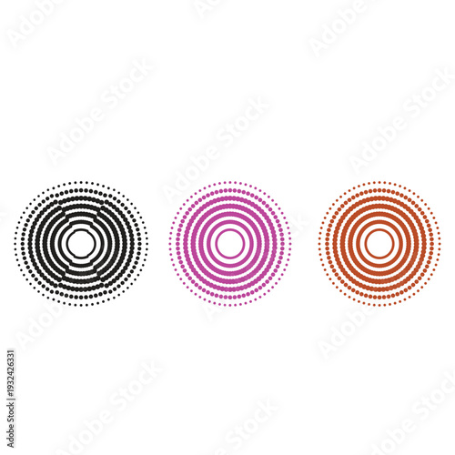 Fotografie Concentric circles with dots radial pattern in black, pink, and orange on transp