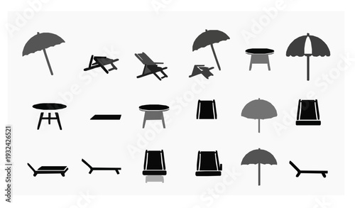 Beach Resort Furniture Silhouette Icon Set