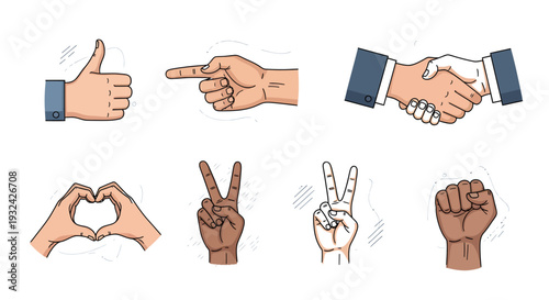 Diverse hand gestures illustrating communication and agreement silhouette