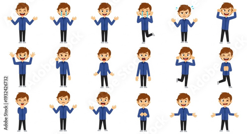 Diverse cartoon character expressions showcasing various emotions and poses in a grid.
