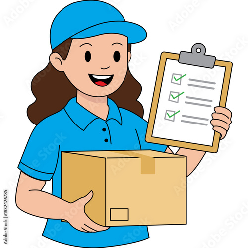 Delivery Person Holding Package and Checklist