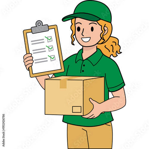 Delivery Person Holding Package and Checklist
