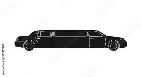 Black limousine silhouette on white background