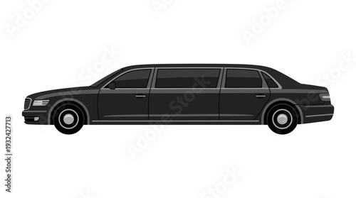 Black luxury limousine car, side view, isolated on white background