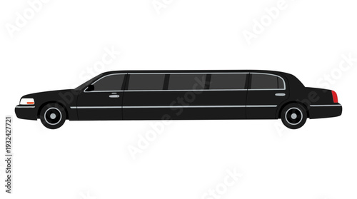 Black stretch limousine isolated on white background, luxury transport