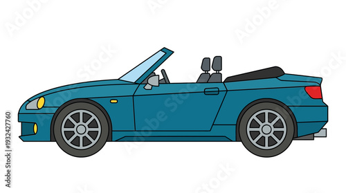 Blue Convertible Sports Car, Side View, Isolated on White Background