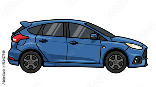 Blue hatchback car illustration, side view