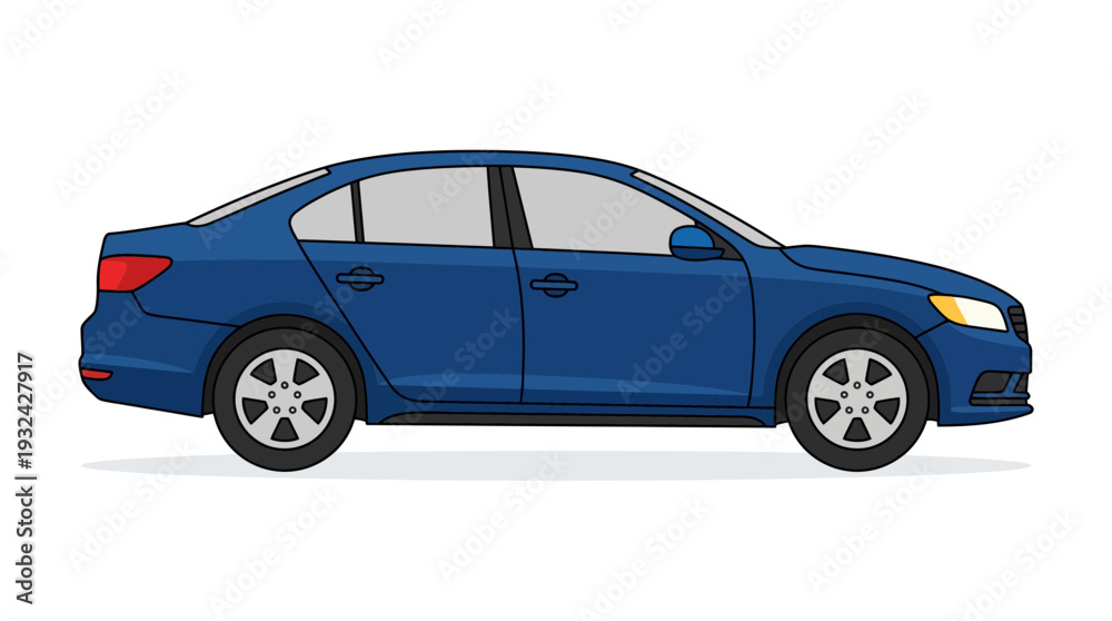 Obraz premium Blue sedan car, side view, isolated on white background