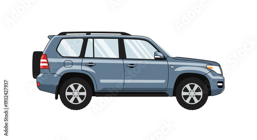 Blue SUV car illustration, side view, white background
