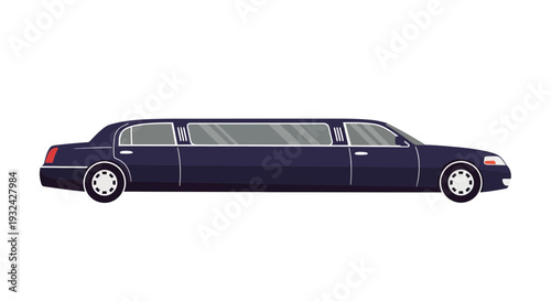 Dark blue stretched limousine, modern luxury vehicle, isolated on white background