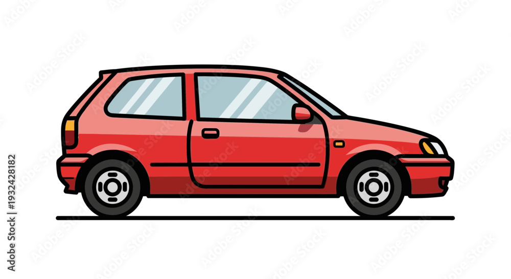Obraz premium Red hatchback car illustration, side view