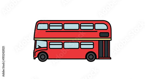 Red double decker bus cartoon illustration