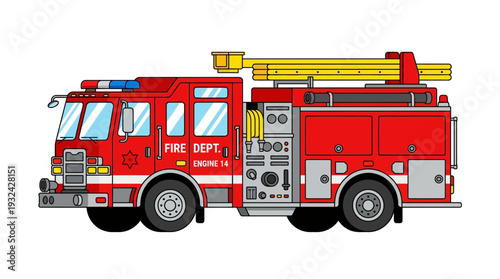 Red Fire Truck with Ladder and Equipment
