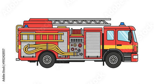 Red Fire Truck with Ladder and Hoses