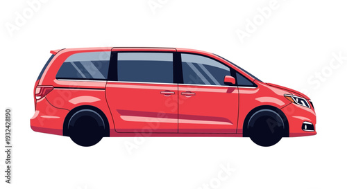 Red minivan on white background