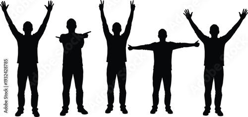 Silhouette people expressive gestures, human figure outline, artistic black design, modern minimalist posture, abstract communication illustration, creative stock image