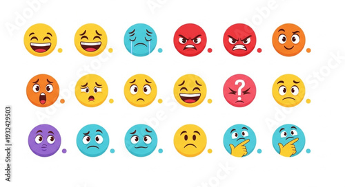 Collection of various emoji faces expressing different emotions and feelings.
