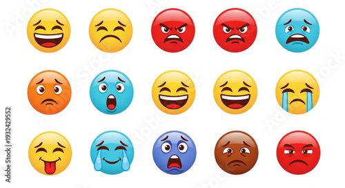 Collection of various emoji faces expressing different emotions and feelings.