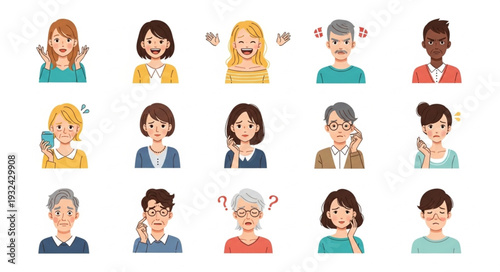 Diverse group of people expressing various emotions and feelings in a collection of portraits.