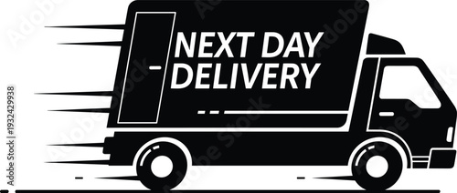 Next day delivery truck with express fast shipping concept isolated on white background logistics service vector illustration